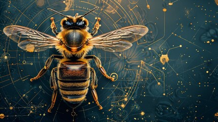 Bee Perched on Blue Background