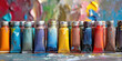 Assortment of Oil Paint Tubes. A vibrant row of oil paint tubes, showcasing a rainbow colors. Background for the art supply store, copy space.