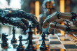 Close up of human hands and AI playing chess.AI concept Artificial intelligence competes in chess to compete and gain experience in learning.