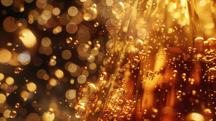 Canvas Print - Bubbling amber liquid aglow with effervescent vitality against a dark backdrop.