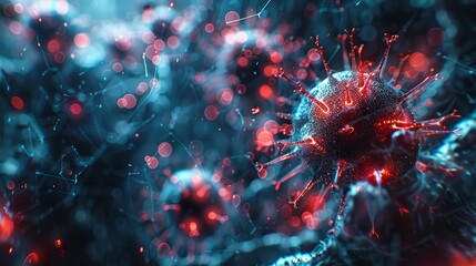 Wall Mural - A macro illustration of the virus designed for medical context. Virus cells background