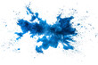 Abstract bright blue dust explosion on white background
