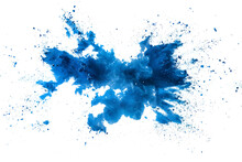 Abstract Bright Blue Dust Explosion On White Background