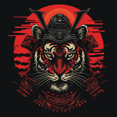 Wall Mural - Digital futuristic artwork featuring a ninja tiger design on a T-shirt, presented in vector illustration with a captivating background.