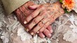 Elderly Woman's Hand with Diamond Ring and Delicate Flower Embroidery