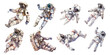 Set of astronauts in various poses on a white background.