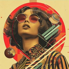 Contemporary surreal fashion art collage, modern design. Retro style.