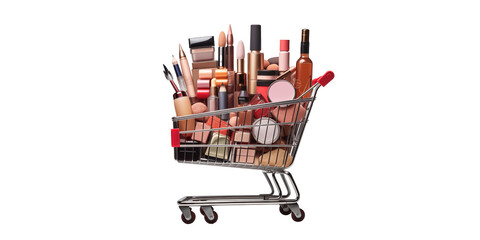 Wall Mural - Shopping cart full with makeup cosmetics with accessories 