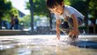 © tota - 公園で水遊びをする子供、元気な夏の日本人の男の子