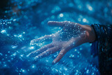 Fototapeta Przestrzenne - Woman hand touching The metaverse universe,Digital transformation conceptual for next generation technology era