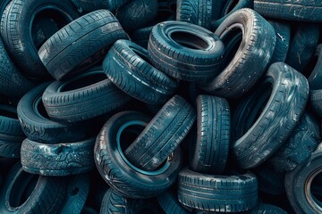 Pile of old tires for car, background texture