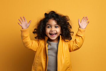 Canvas Print - ute little girl child raised hand and giving happy expression