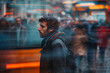 © Dennis - A man standing still in a busy crowd, motion blur, hectic city environment, stress concept