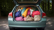 car trunk full of colorful shopping bags, generative ai