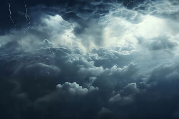 Wall Mural - beautiful stormy sky with lightning and dark cumulus clouds aerial view for abstract background