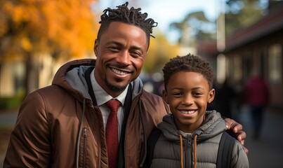 Man Standing Next to Little Boy Outdoors