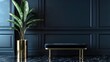 Art Deco Splendor Elegant Interior Design Showcasing a Glamorous Metallic Bench and Luxurious Gold Accents Against a Deep Navy Wall