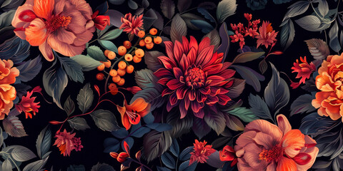 Wall Mural - Garden flower, plants , botanical illustration pattern design for fashion.