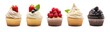 Collection set of colorful cupcakes isolated on transparent background, bakery sweet food and pastries, png file, generated AI