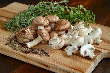 Wall Mural - Mushrooms on a wooden board