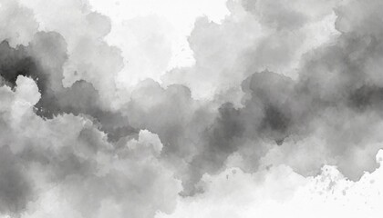 Wall Mural - Artistic black, gray and white watercolor background with abstract cloudy sky concept. Grunge abstract paint splash artwork illustration. Beautiful abstract misty fog cloudscape wallpaper.