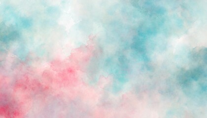Wall Mural - Artistic electric pink, azure and blue watercolor background with abstract cloudy sky concept. Grunge abstract paint splash artwork illustration. Beautiful abstract misty fog cloudscape wallpaper.