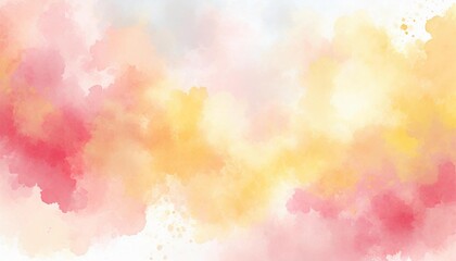 Wall Mural - Artistic pink, yellow and white watercolor background with abstract cloudy sky concept. Grunge abstract paint splash artwork illustration. Beautiful abstract misty fog cloudscape wallpaper.
