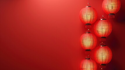 Canvas Print - Chinese lanterns on a minimalistic red background. Lots of free space for text in the center