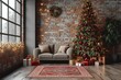 Home interior with Christmas tree and presents 3D Rendering