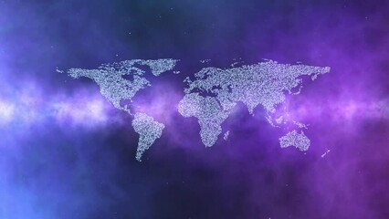 Wall Mural - artistic digital world map with nebula light loop animation.