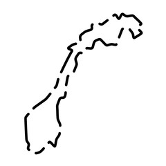 Sticker - Norway country simplified map. Black broken outline contour on white background. Simple vector icon