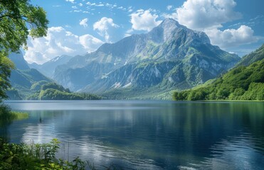 Wall Mural - a lake in the middle of the Alps