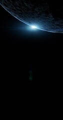 Wall Mural - futuristic space with planet and glowing spotlight loop vertical animation.