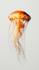 Wall Mural - Aesthetic light brown-yellow jellyfish floating on a light background. Ocean ecosystem concept. Generative AI
