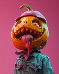 Sticker - A scary 3D cartoon pumpkin man