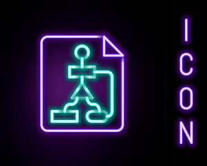 Glowing neon line Tile flowchart for program design or process management plan icon isolated on black background. Block diagram. Colorful outline concept. Vector