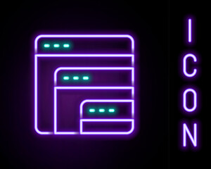 Canvas Print - Glowing neon line Software, web developer programming code icon isolated on black background. Javascript computer script random parts of program code. Colorful outline concept. Vector