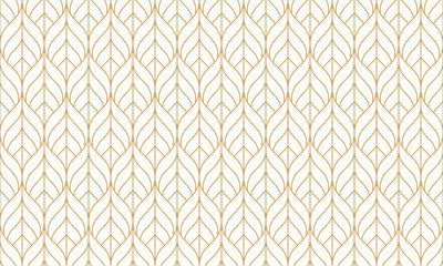 Wall Mural - seamless gold art deco leave pattern, luxury . repeating wave lines background for fabric, wallpaper