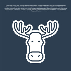 Sticker - Blue line Moose head with horns icon isolated on blue background. Vector