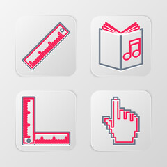 Canvas Print - Set line Pixel hand cursor, Folding ruler, Audio book and Ruler icon. Vector