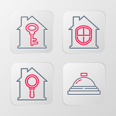 Canvas Print - Set line Hotel service bell, Search house, House under protection and with key icon. Vector