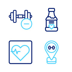 Canvas Print - Set line Location gym, Heart rate, Vitamins and Dumbbell icon. Vector