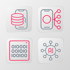 Wall Mural - Set line Neural network, Binary code, and Cloud technology data transfer icon. Vector