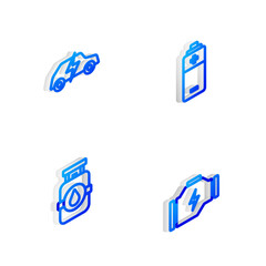 Sticker - Set Isometric line Battery, Electric car, Propane gas tank and Check engine icon. Vector