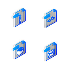 Poster - Set Isometric line HTML file document, ZIP, PPT and EML icon. Vector