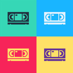 Sticker - Pop art VHS video cassette tape icon isolated on color background. Vector