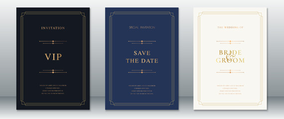Luxury wedding invitation card template elegant background vintage design with golden frame  
