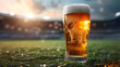© safu designe - Glass of fresh and cold beer on soccer football stadium background