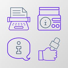 Poster - Set line Journalist news, Information, News radio channel and Retro typewriter icon. Vector