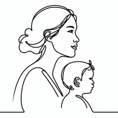 Wall Mural - Minimalist line art of mother and child together. Heartfelt embrace.